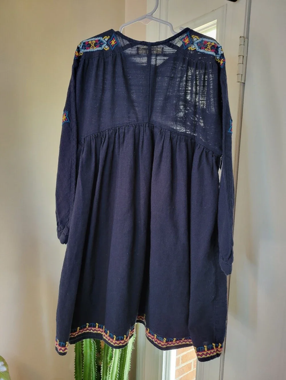 Zara Kids Bohemian‎ Embroidered Floral Navy Blue Cotton Dress, Size 9 Kids